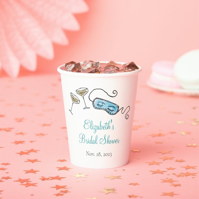 Midcentury Cocktail Party Hand-Illustrated Unique Paper Cups (Insitu)
