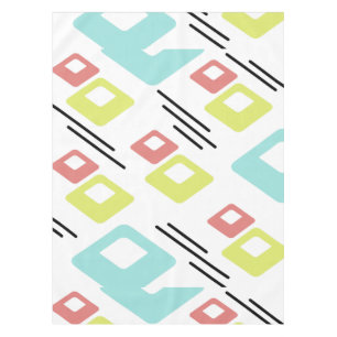 Midcentury Diamonds Art Colorful White Tablecloth