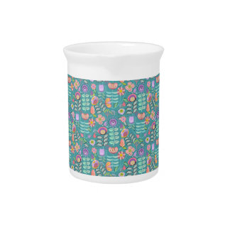 Midcentury Floral Green Beverage Pitcher