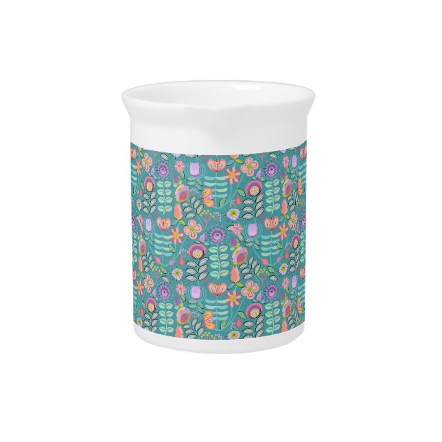 Midcentury Floral Green Beverage Pitcher (Front)