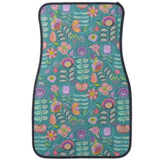 Midcentury Floral Green Car Floor Mat