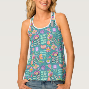 Midcentury Floral Green Tank Top