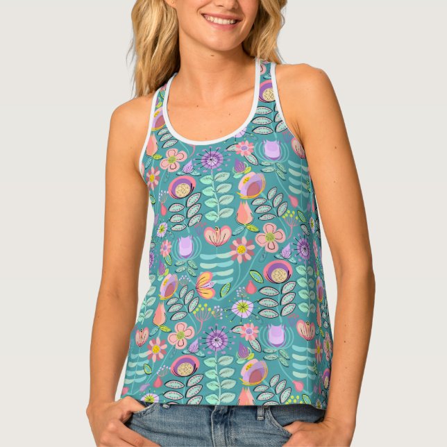 Midcentury Floral Green Tank Top (Front)