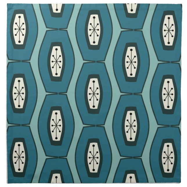 Midcentury Funky Chain Turquoise Cloth Napkin (Front)