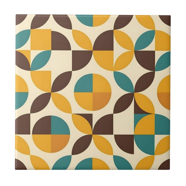 Midcentury Geometric Petal Pattern Ceramic Tile (Front)