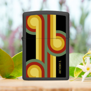 Midcentury Green Red Black Retro Geometric Pattern Zippo Lighter