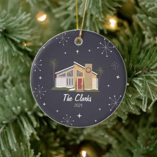 Midcentury House Christmas Ceramic Ornament