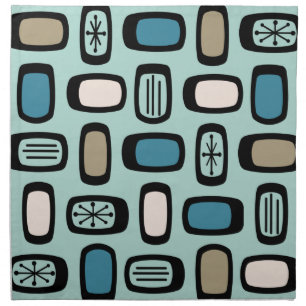 Midcentury MCM Rounded Rectangles Aquamarine Cloth Napkin