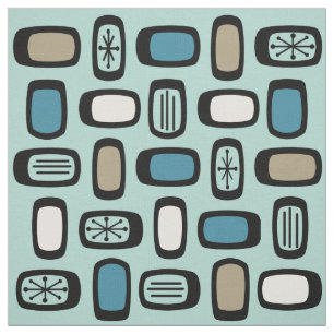 Midcentury MCM Rounded Rectangles Aquamarine Fabric