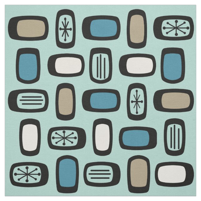 Midcentury MCM Rounded Rectangles Aquamarine Fabric (Swatch)
