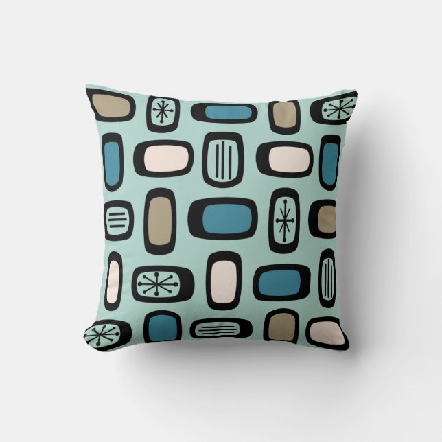 Midcentury MCM Rounded Rectangles Aquamarine Throw Pillow (Front)
