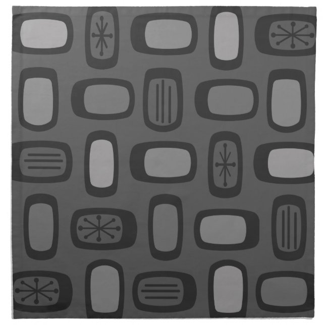 Midcentury MCM Rounded Rectangles Ash Gray Cloth Napkin (Front)