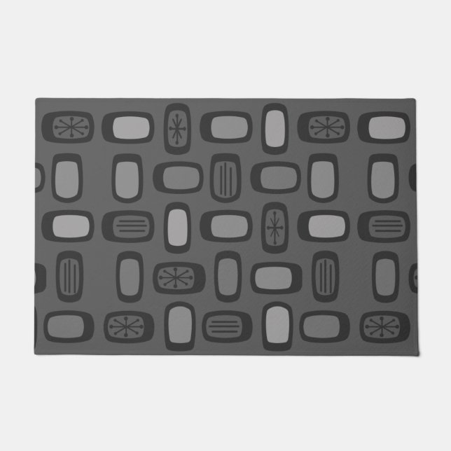 Midcentury MCM Rounded Rectangles Ash Gray Doormat (Front)