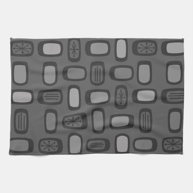 Midcentury MCM Rounded Rectangles Ash Gray Kitchen Towel (Horizontal)
