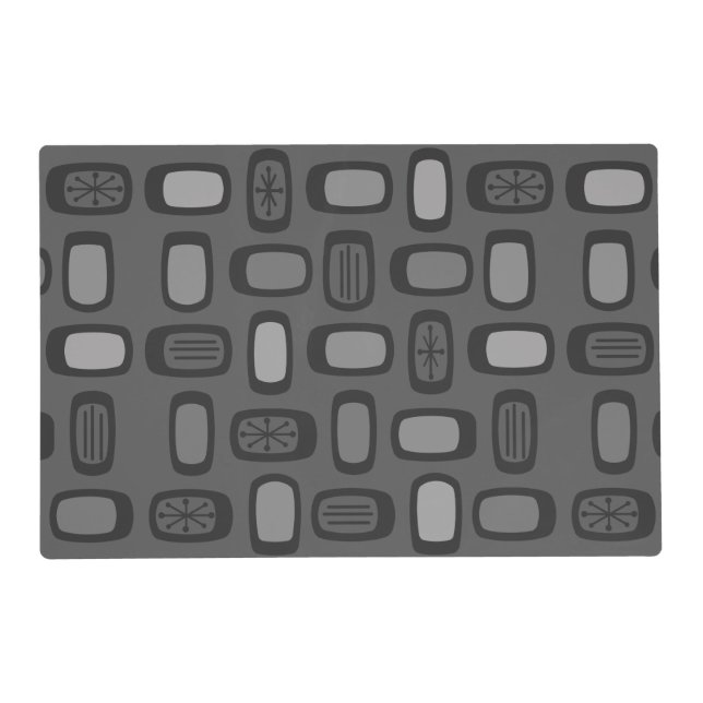 Midcentury MCM Rounded Rectangles Ash Gray Placemat (Front)