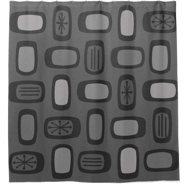 Midcentury MCM Rounded Rectangles Ash Gray Shower Curtain (Front)