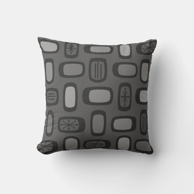 Midcentury MCM Rounded Rectangles Ash Gray Throw Pillow (Front)