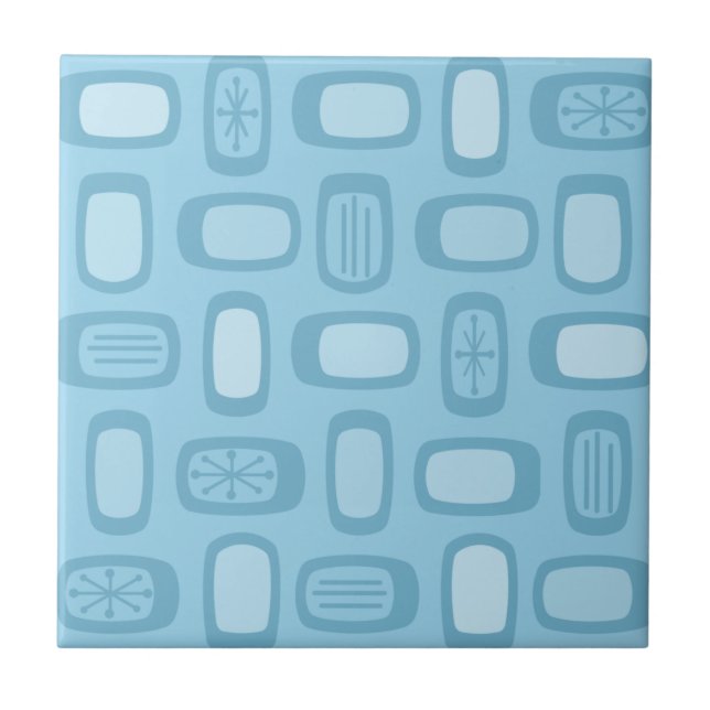 Midcentury MCM Rounded Rectangles Baby Blue Ceramic Tile (Front)