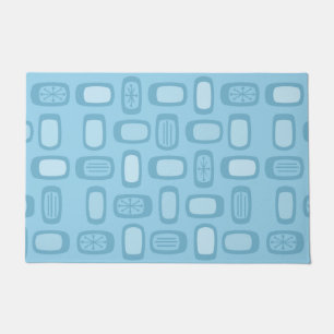 Midcentury MCM Rounded Rectangles Baby Blue Doormat