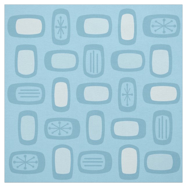 Midcentury MCM Rounded Rectangles Baby Blue Fabric (Swatch)