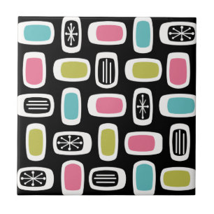 Midcentury MCM Rounded Rectangles Black Colorful Ceramic Tile