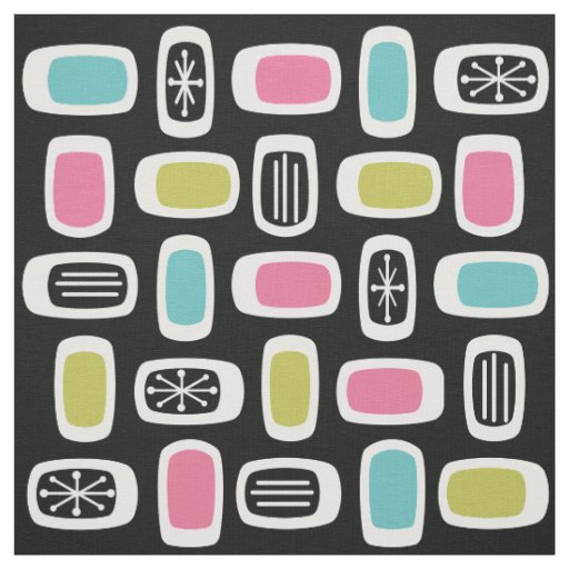 Midcentury MCM Rounded Rectangles Black Colorful Fabric