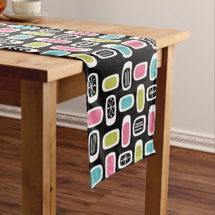 Midcentury MCM Rounded Rectangles Black Colorful Short Table Runner