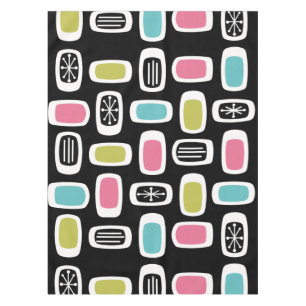 Midcentury MCM Rounded Rectangles Black Colorful Tablecloth