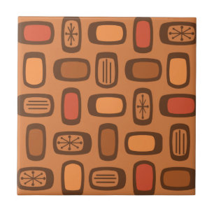 Midcentury MCM Rounded Rectangles Burnt Orange Ceramic Tile