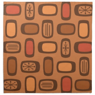 Midcentury MCM Rounded Rectangles Burnt Orange Cloth Napkin
