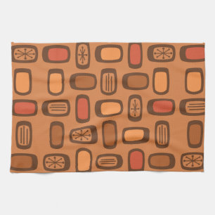 Midcentury MCM Rounded Rectangles Burnt Orange Kitchen Towel