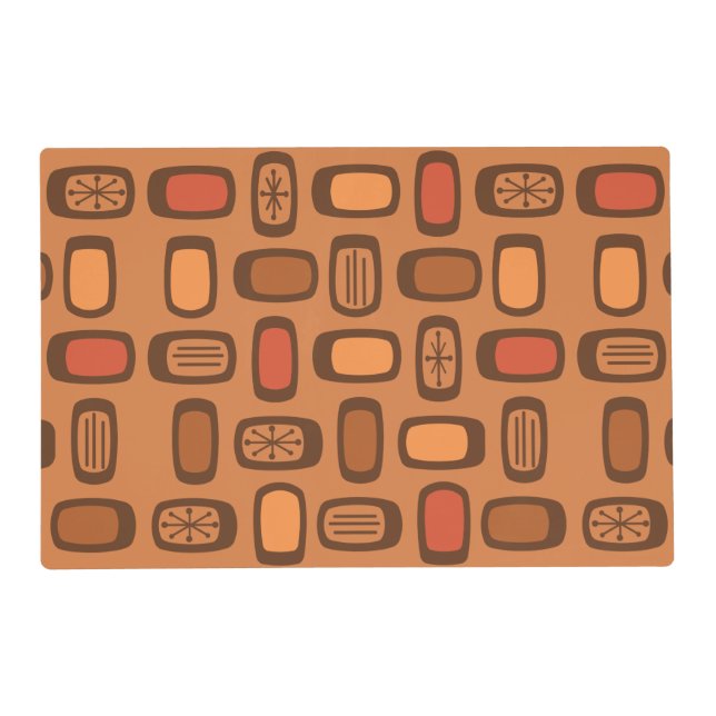 Midcentury MCM Rounded Rectangles Burnt Orange Placemat (Front)