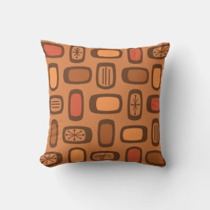 Midcentury MCM Rounded Rectangles Burnt Orange Throw Pillow