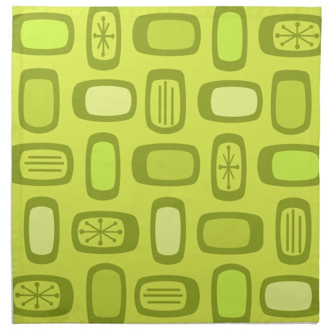 Midcentury MCM Rounded Rectangles Chartreuse Cloth Napkin (Front)