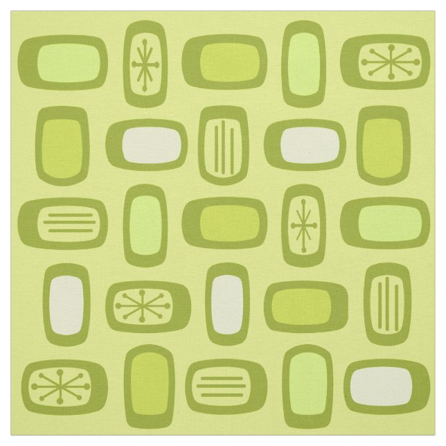 Midcentury MCM Rounded Rectangles Chartreuse Fabric (Swatch)