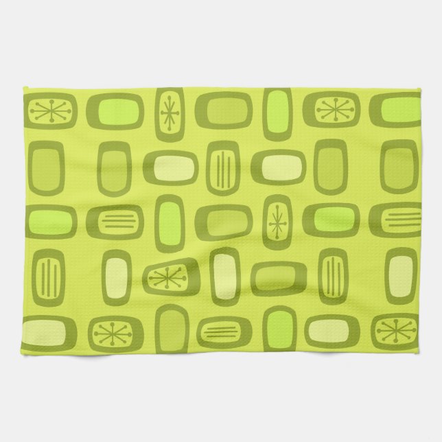 Midcentury MCM Rounded Rectangles Chartreuse Kitchen Towel (Horizontal)