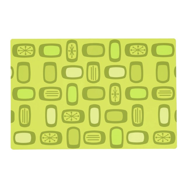 Midcentury MCM Rounded Rectangles Chartreuse Placemat (Front)