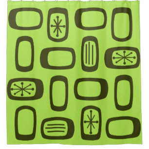 Midcentury MCM Rounded Rectangles Chartreuse Shower Curtain