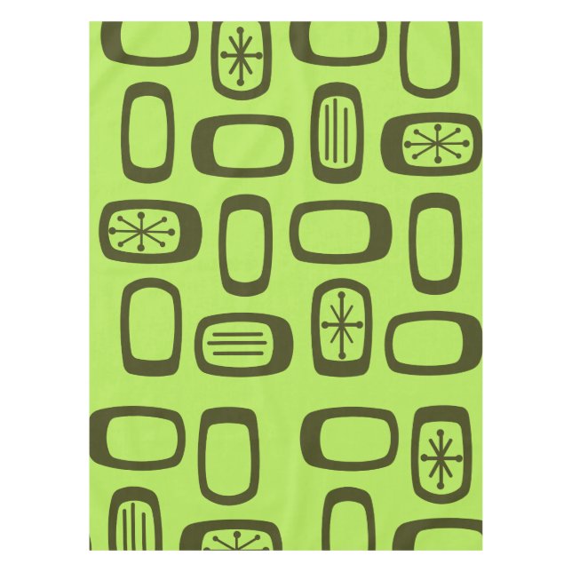 Midcentury MCM Rounded Rectangles Chartreuse Tablecloth (Front)