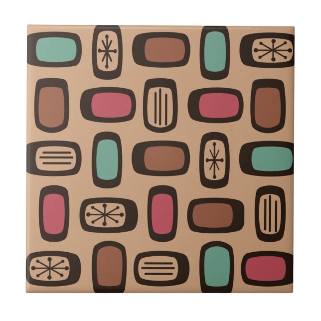 Midcentury MCM Rounded Rectangles Christmas Cookie Ceramic Tile (Front)