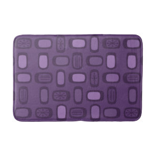 Midcentury MCM Rounded Rectangles Dark Purple Bath Mat
