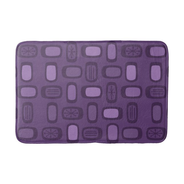 Midcentury MCM Rounded Rectangles Dark Purple Bath Mat (Front)