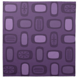Midcentury MCM Rounded Rectangles Dark Purple Cloth Napkin