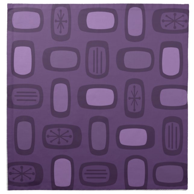Midcentury MCM Rounded Rectangles Dark Purple Cloth Napkin (Front)