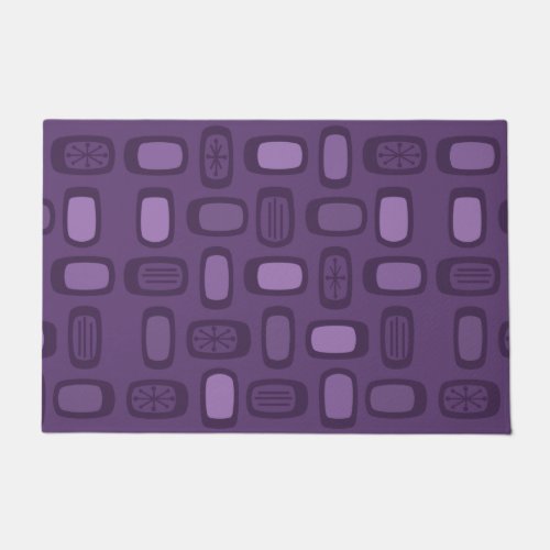 Midcentury MCM Rounded Rectangles Dark Purple Doormat