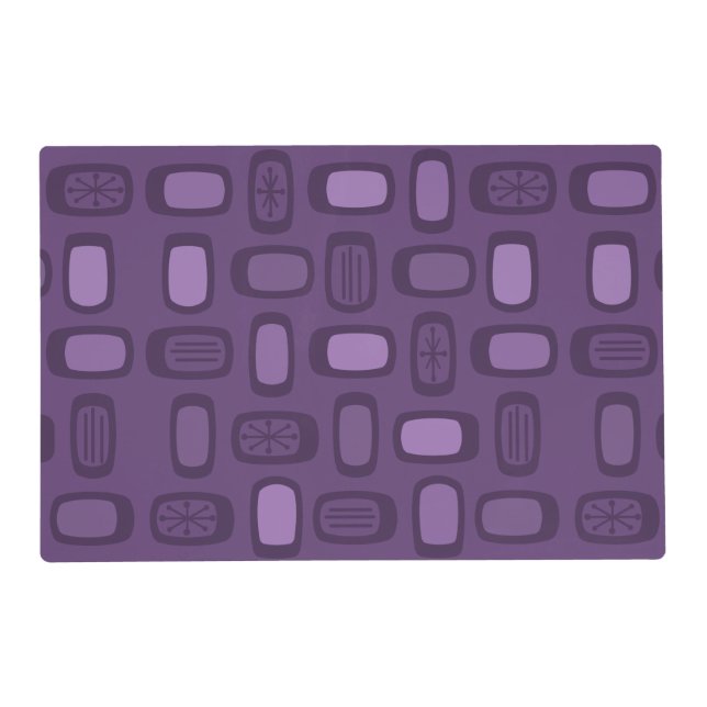 Midcentury MCM Rounded Rectangles Dark Purple Placemat (Front)