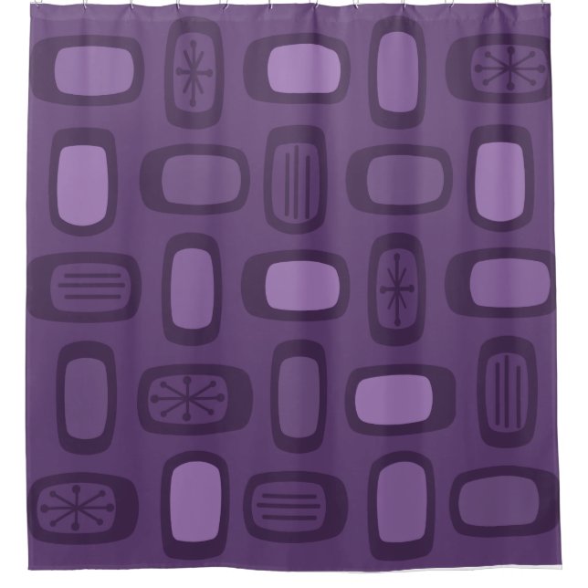 Midcentury MCM Rounded Rectangles Dark Purple Shower Curtain (Front)