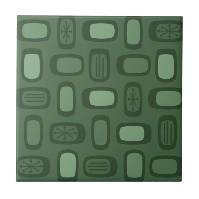 Midcentury MCM Rounded Rectangles Forest Green Ceramic Tile (Front)