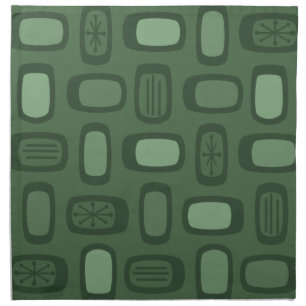 Midcentury MCM Rounded Rectangles Forest Green Cloth Napkin