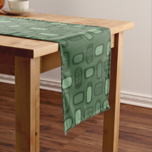 Midcentury MCM Rounded Rectangles Forest Green Short Table Runner